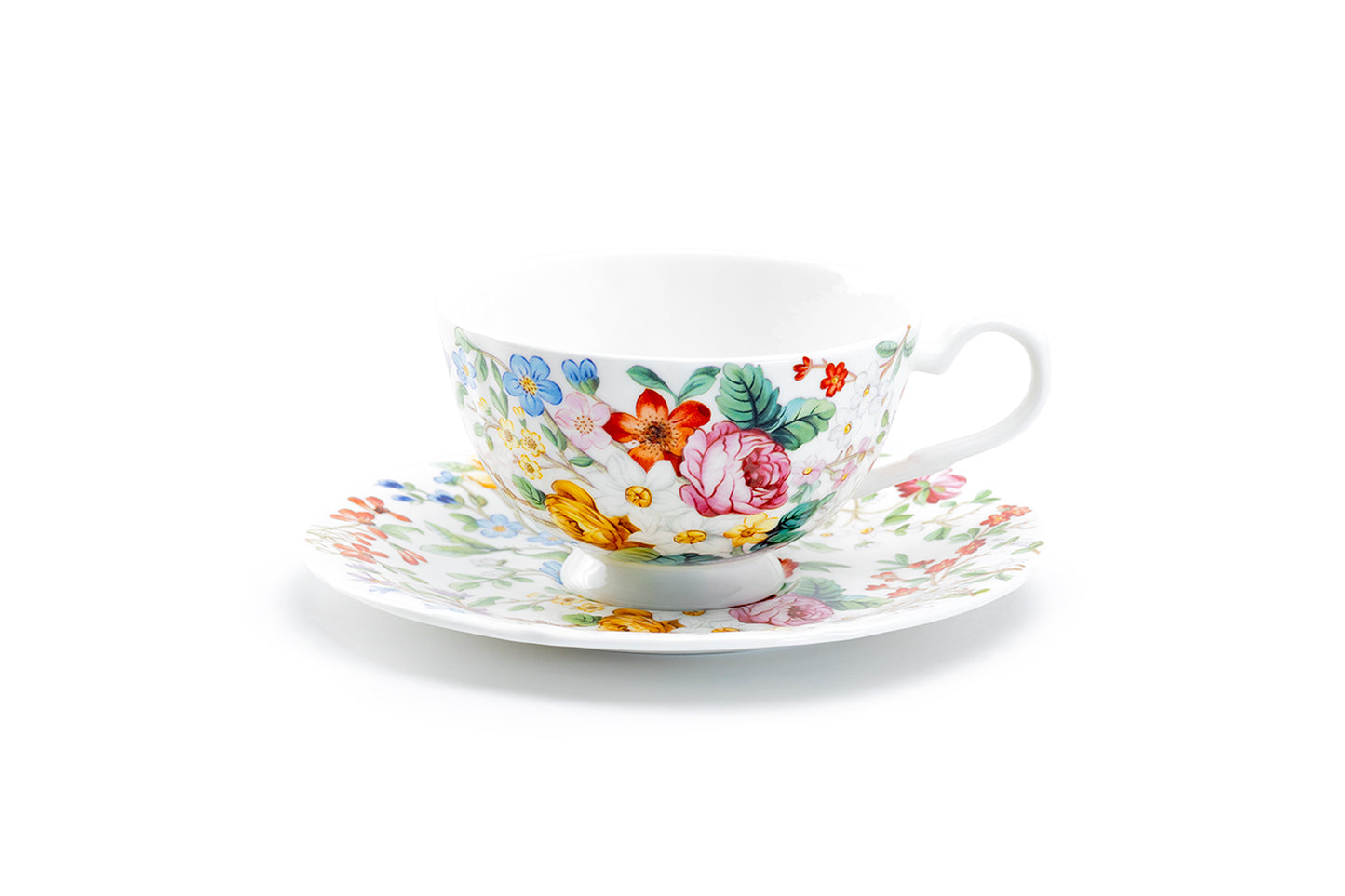 Stechcol Gracie Bone China Lismore Rose Garden Bone China Tea Cup and Saucer