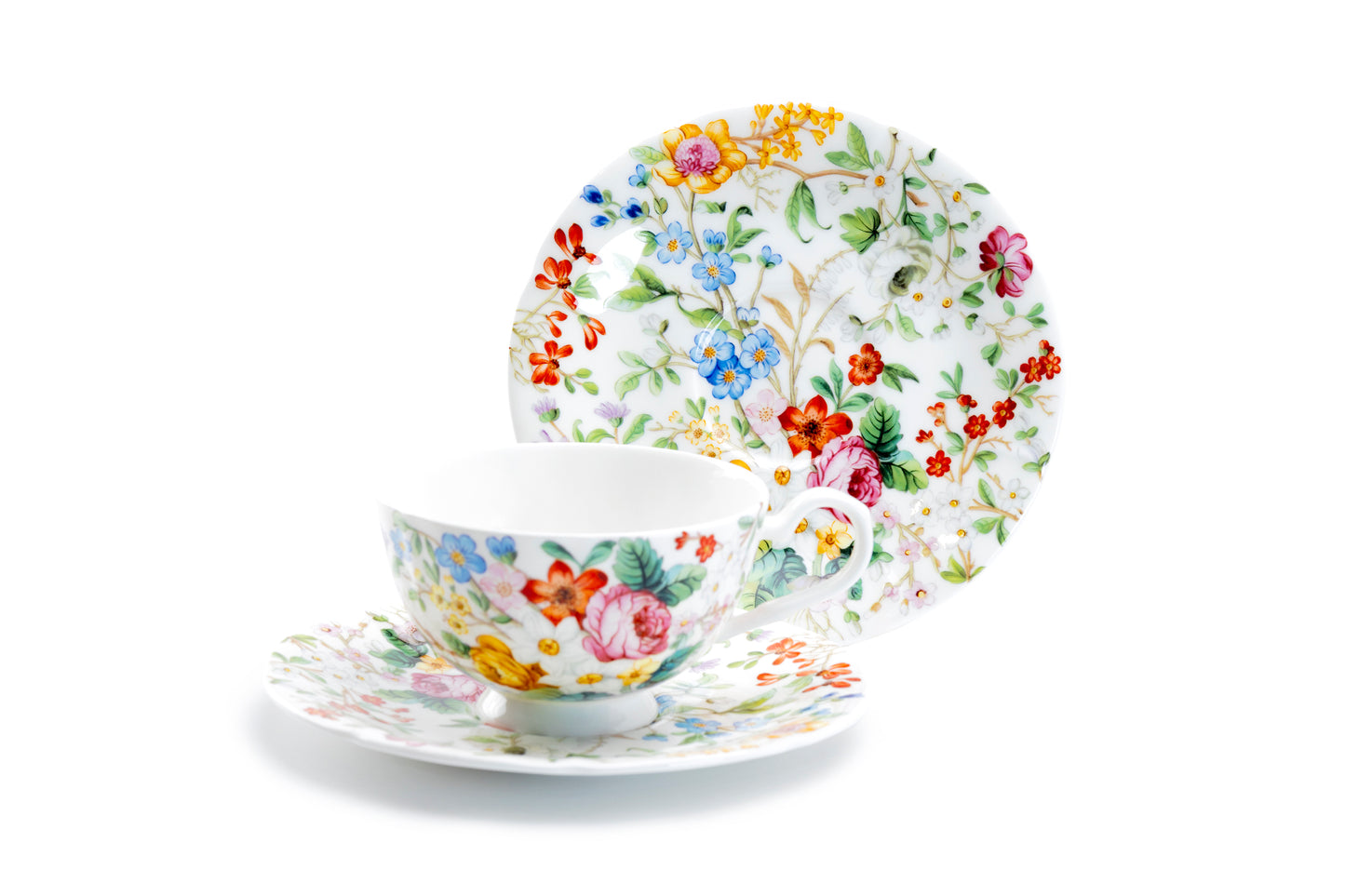 Stechcol Gracie Bone China Lismore Rose Garden Bone China Tea Cup and Saucer Set