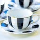 Grace Teaware Black and White Scallop Fine Porcelain Tea Cup and Saucer set of 1