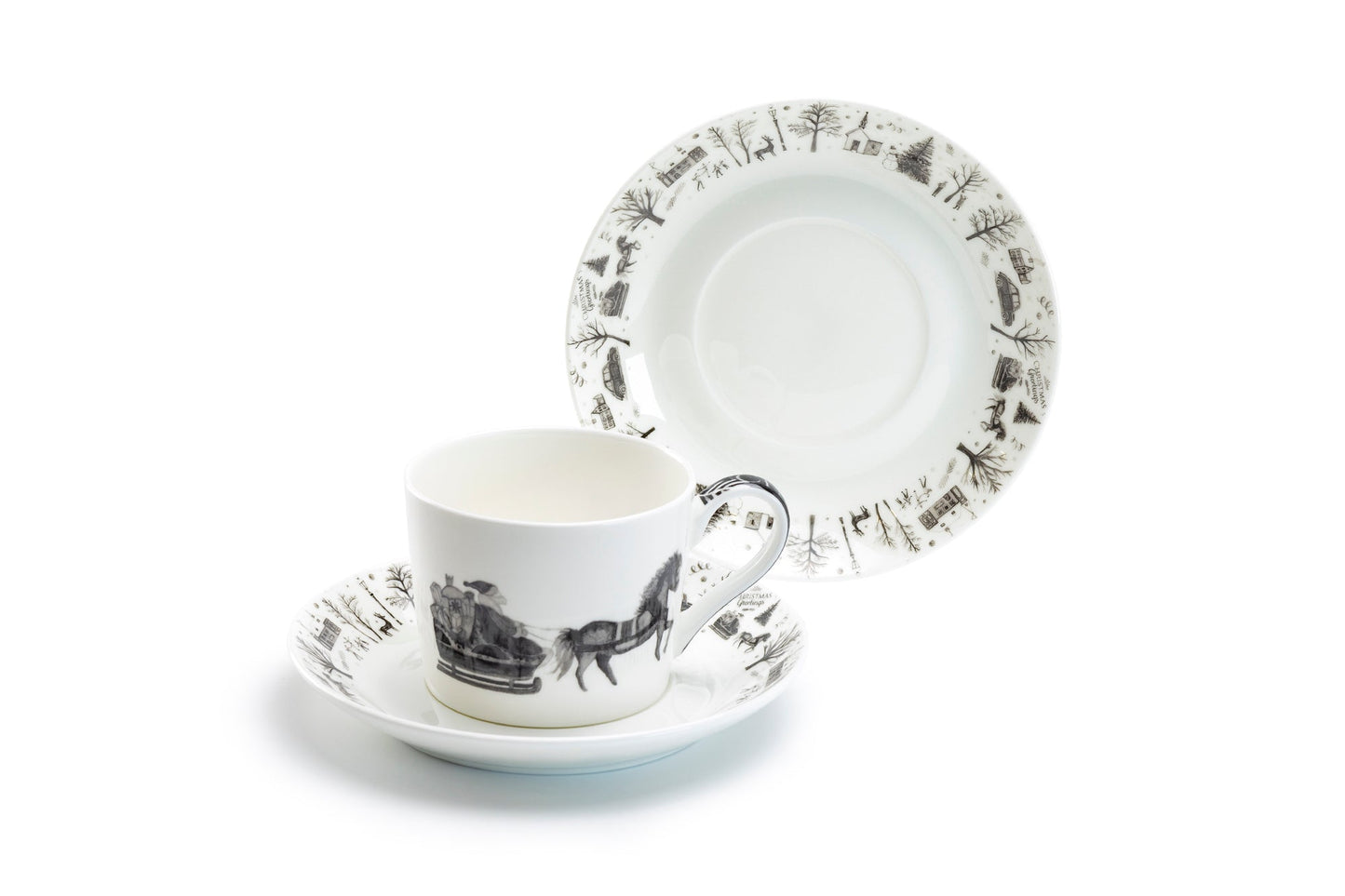 Stechcol Gracie Bone China Wonderland Santa Carriage Bone China Tea Cup and Saucer Set