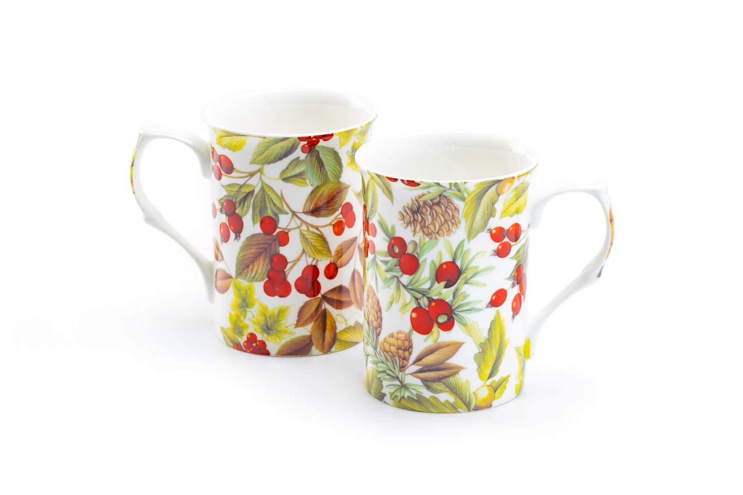 Stechcol Gracie Bone China Holly and Pine Cone Bone China Mug Set of 2