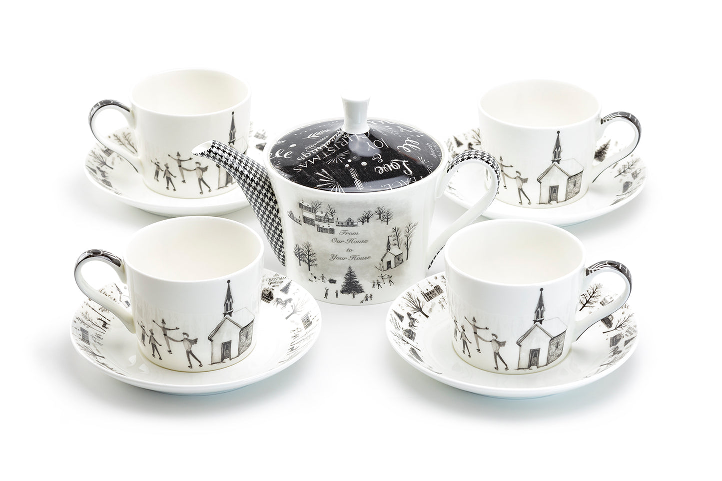 Stechcol Gracie Bone China Winter Wonderland Ski Village Bone China Tea Set