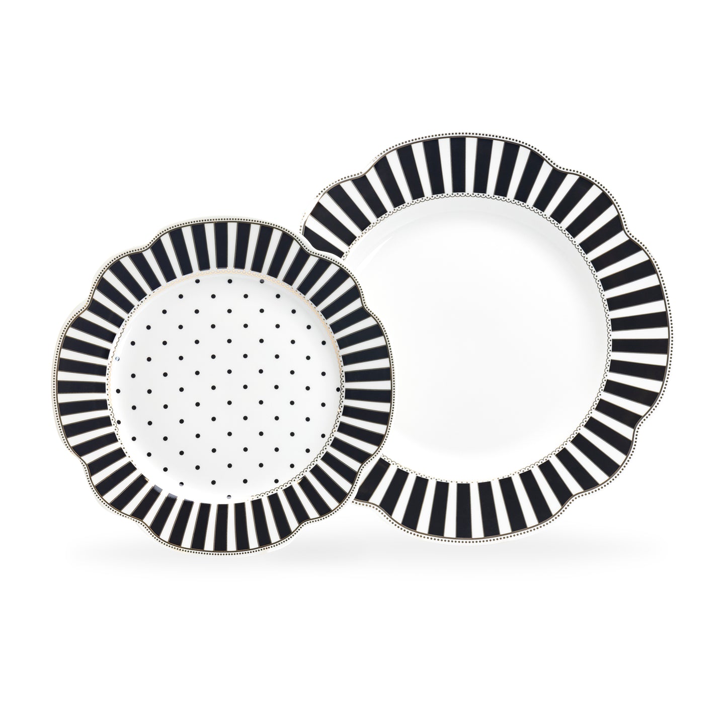 Grace Teaware Black Josephine Stripes and Dots Fine Porcelain Dessert / Dinner Plate