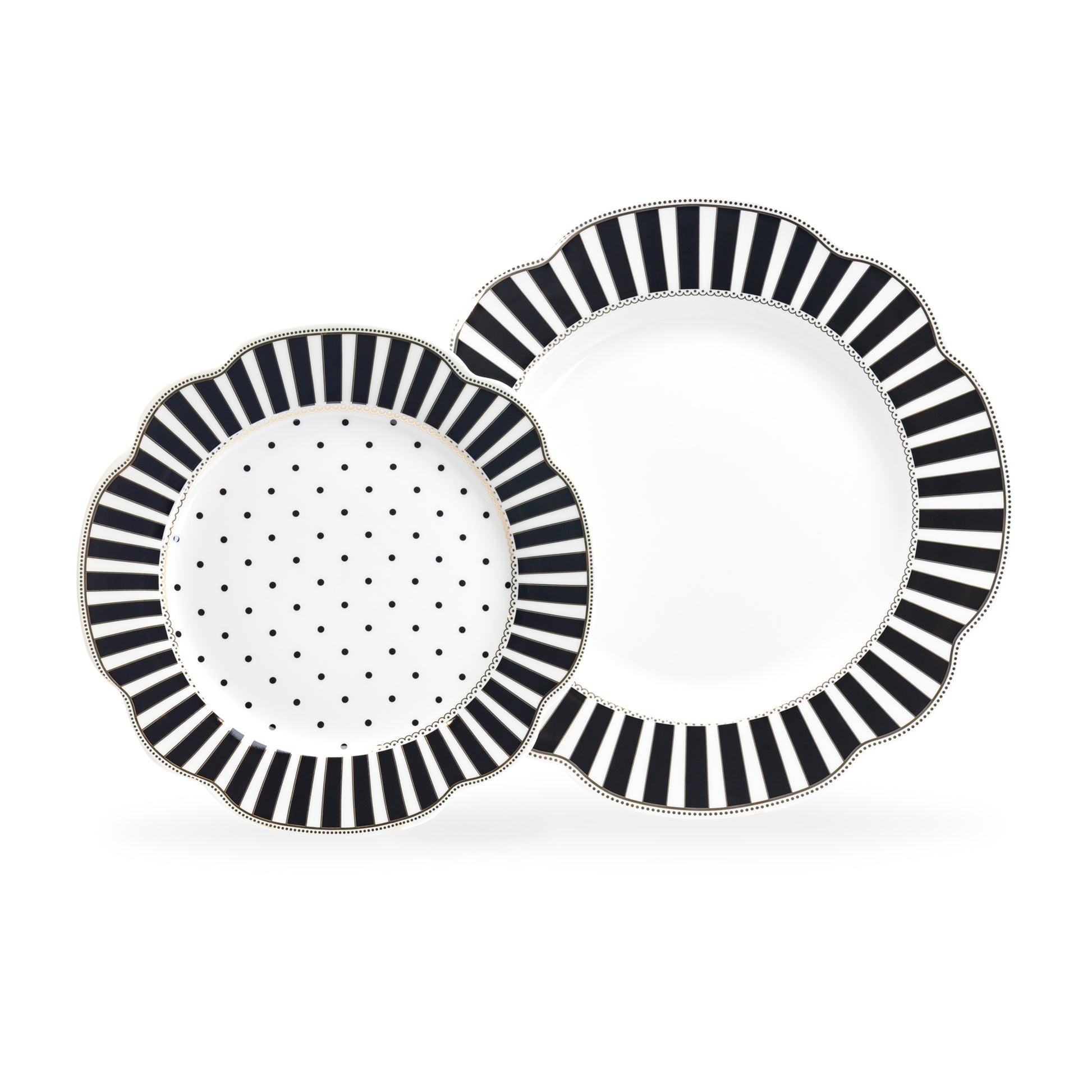 Grace Teaware Black Josephine Stripes and Dots Fine Porcelain Dessert / Dinner Plate