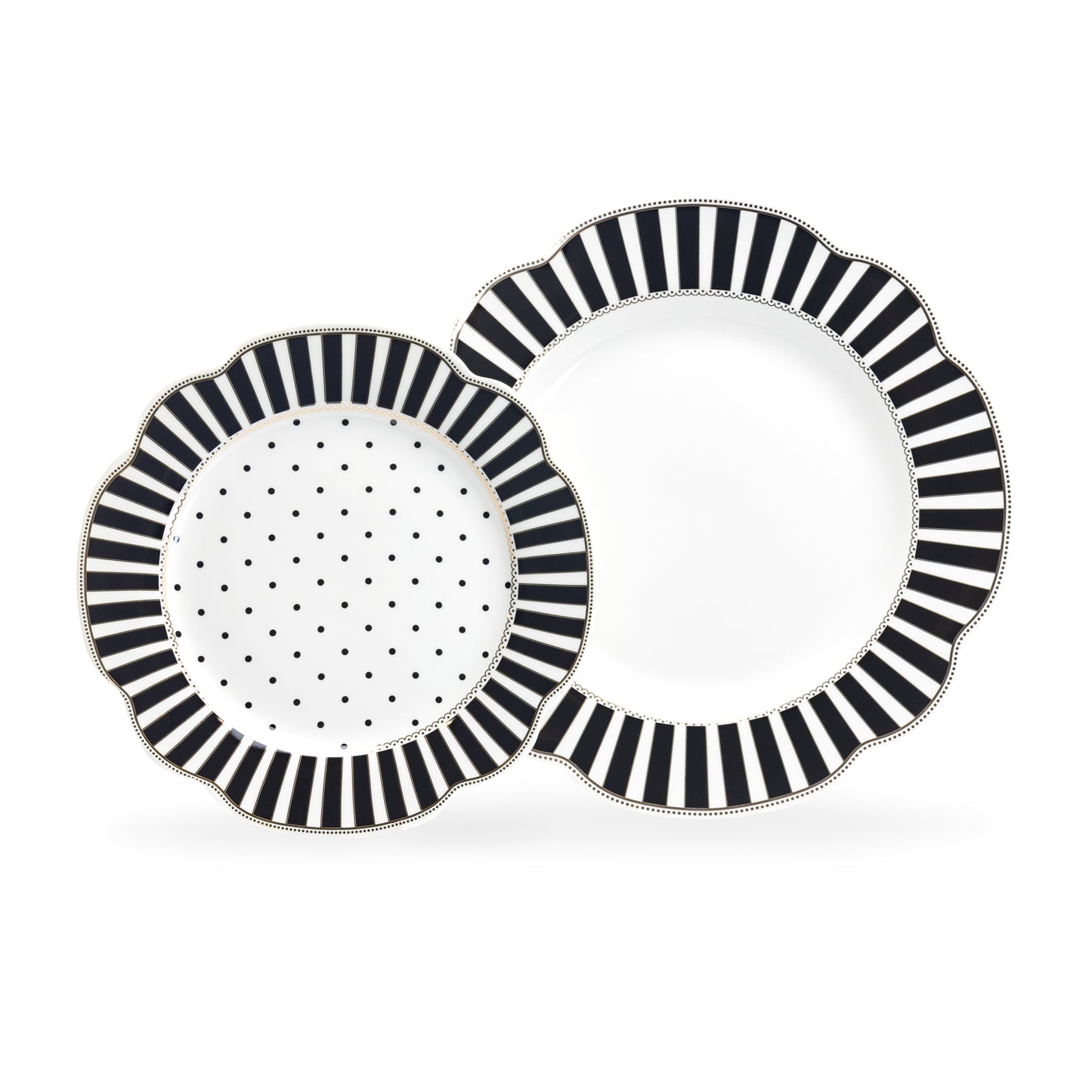 Black Josephine Stripes and Dots Fine Porcelain Tea Set