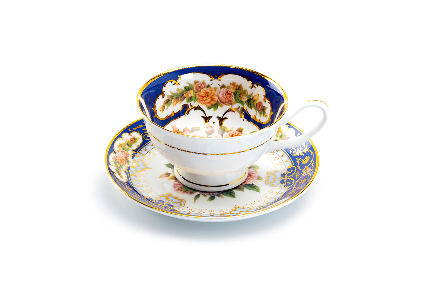 Stechcol Gracie Bone China Royal Cobalt Gold Bone China Tea Cup and Saucer