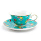 Grace Teaware Turquoise Shabby Rose Fine Porcelain Tea Cup and Saucer