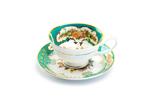 Stechcol Gracie Bone China Royal Emerald Gold Bone China Tea Cup and Saucer