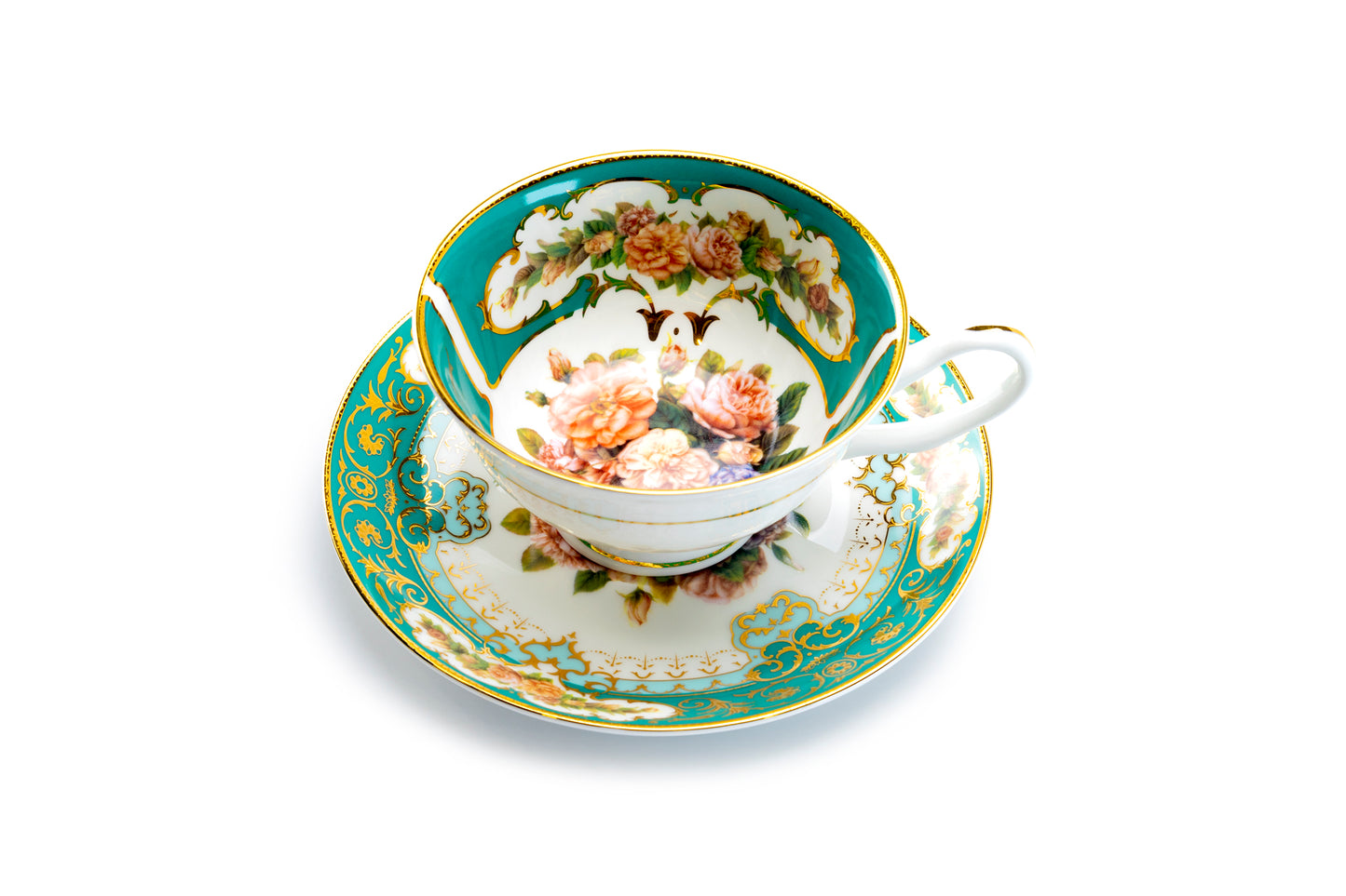 Stechcol Gracie Bone China Royal Emerald Gold Bone China Tea Cup and Saucer Set
