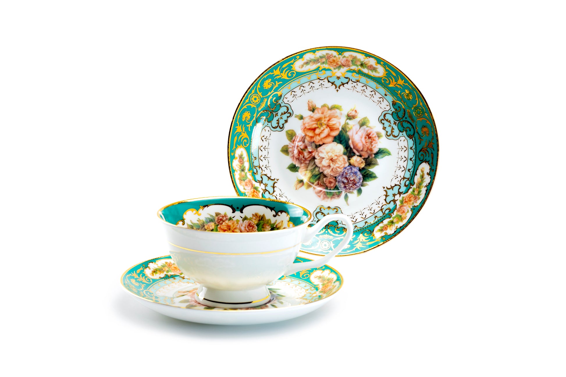 Gracie Bone China Royal Emerald Gold Bone China Tea Cup and Saucer Set