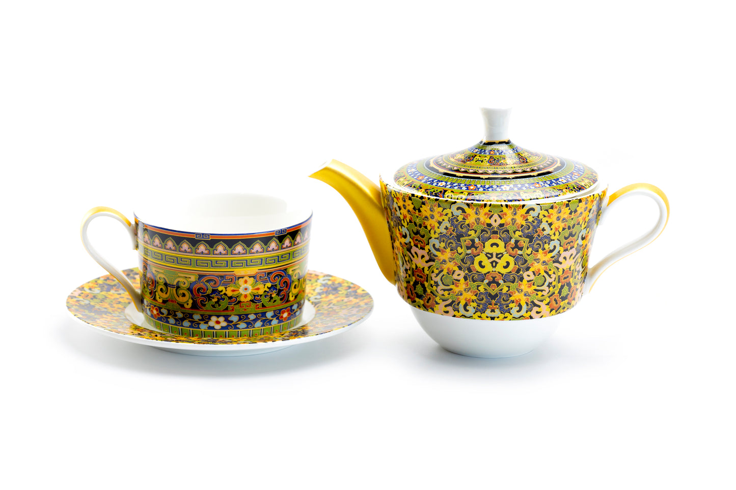 Stechol Gracie China Golden Moroccan Fine Porcelain Tea For One Teapot and Tea Cup