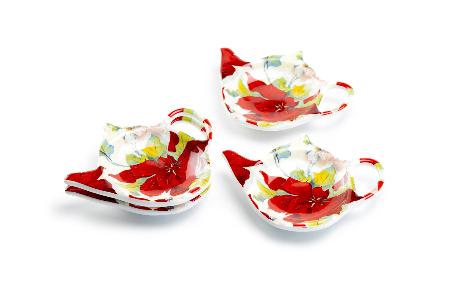 Stechol Gracie Bone China Poinsettia Bone China Tea Bag Holder Set