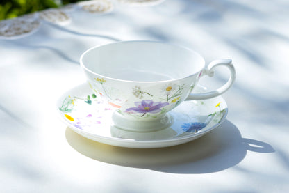 Stechcol Gracie Bone China Summer Meadow White Bone China Cup and Saucer Set of 1