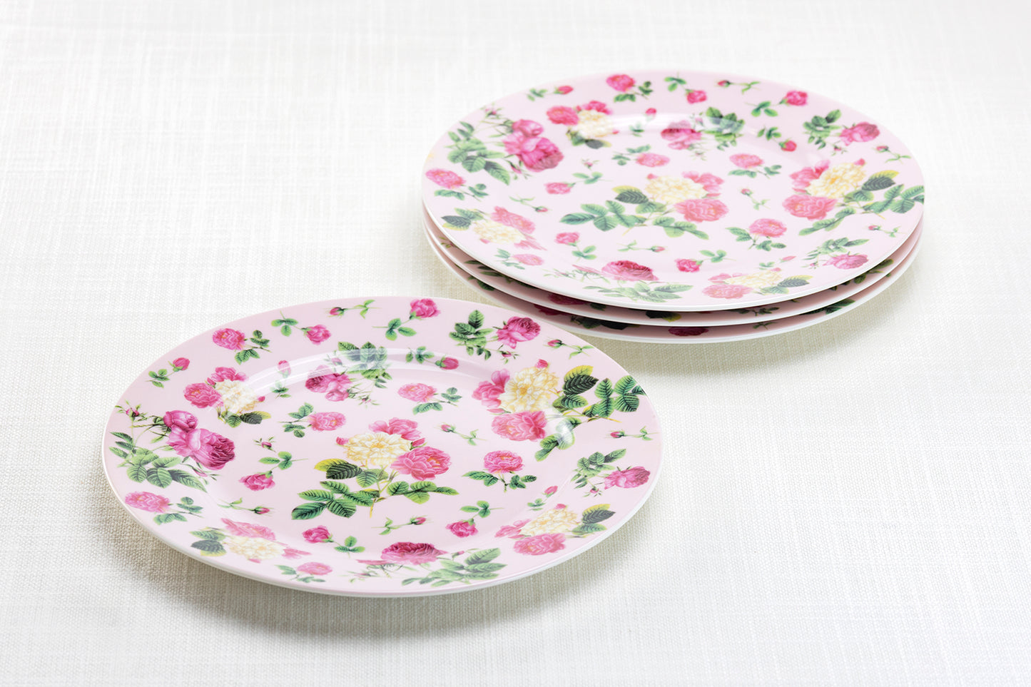 Grace Teaware 8" Pink Cottage Rose Chintz Dessert Salad Plate Set of 4