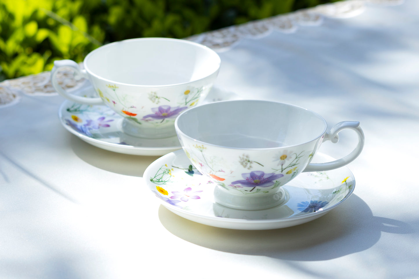 Stechcol Gracie Bone China Summer Meadow White Bone China Cup and Saucer Set of 2