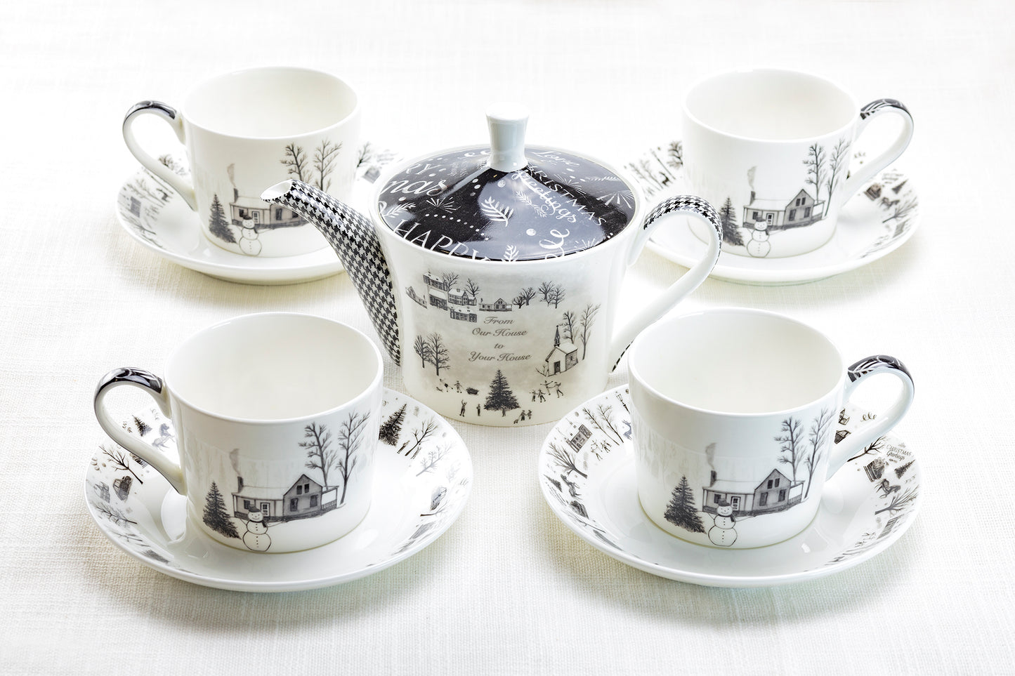 Stechcol Gracie Bone China Winter Wonderland Snowman Village Bone China Tea Set Christmas Tea Set