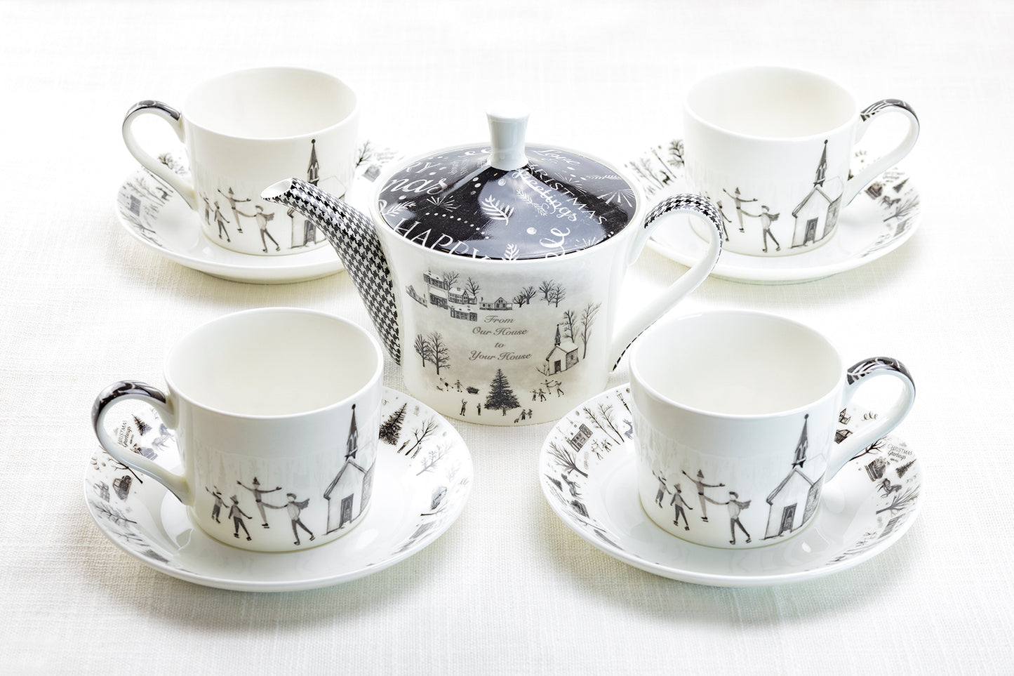 Stechcol Gracie Bone China Winter Wonderland Ski Village Bone China Tea Set