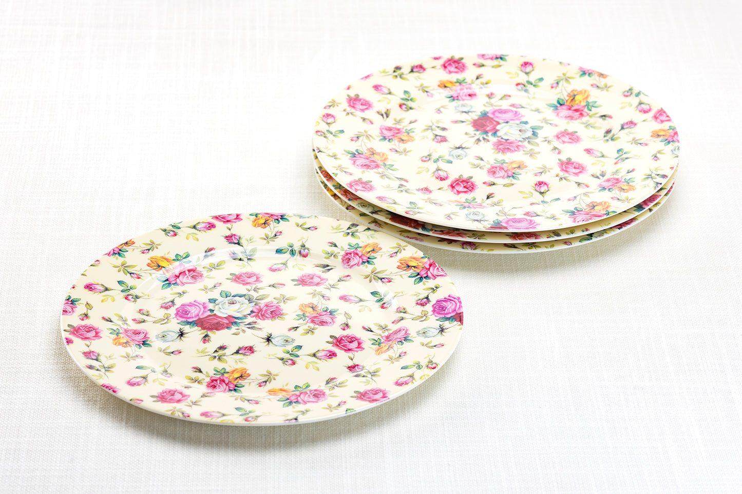 Grace Teaware 8" Cream Cottage Rose Chintz Dessert Salad Plate Set of 4