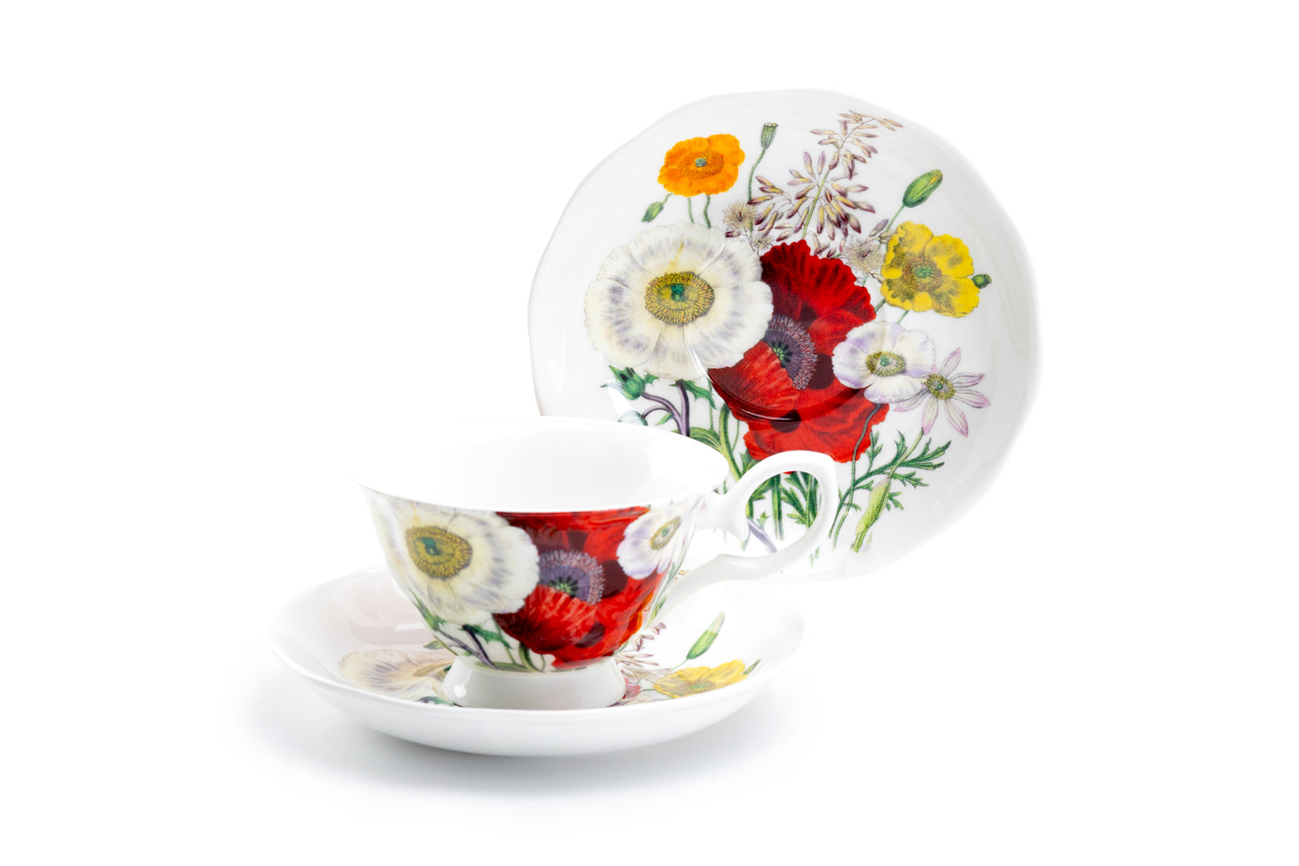 Stechcol Gracie Bone China Poppy Field Bone China Tea Cup and Saucer Set