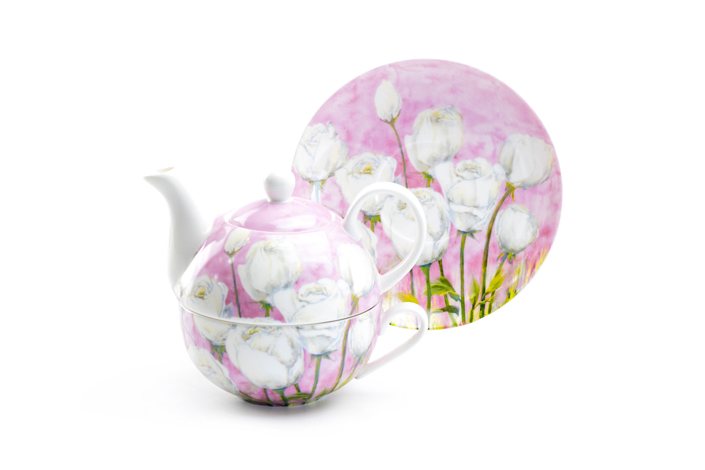 Stechcol Gracie China Rose with Pastel Pink Fine Porcelain Tea For One Set