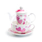 Grace Teaware Pink Hearts Glass Fine Porcelain Tea For One