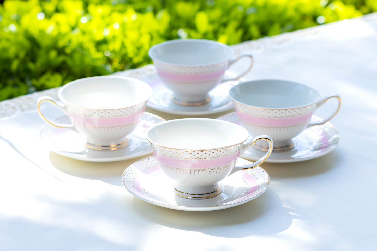 Pink Stripe with Gold Dots Fine Porcelain Tea Cup and Saucer