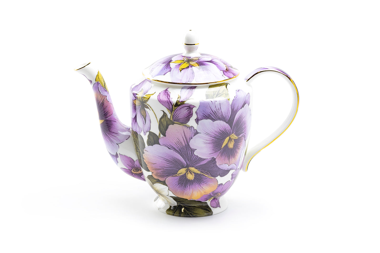 Stechcol Gracie Bone China Purple Gold Pansy Bone China Teapot