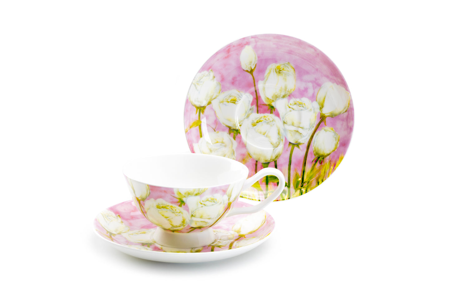 Stechcol Gracie Bone China Rose with Pastel Pink Bone China Tea Cup and Saucer Set