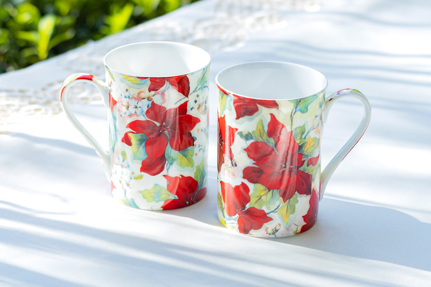 Stechcol Gracie Bone China Holiday Christmas Poinsettia Bone China Mug Set of 2