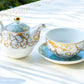 Grace Teaware Mint Aqua Gold Scroll Fine Porcelain Tea For One Set