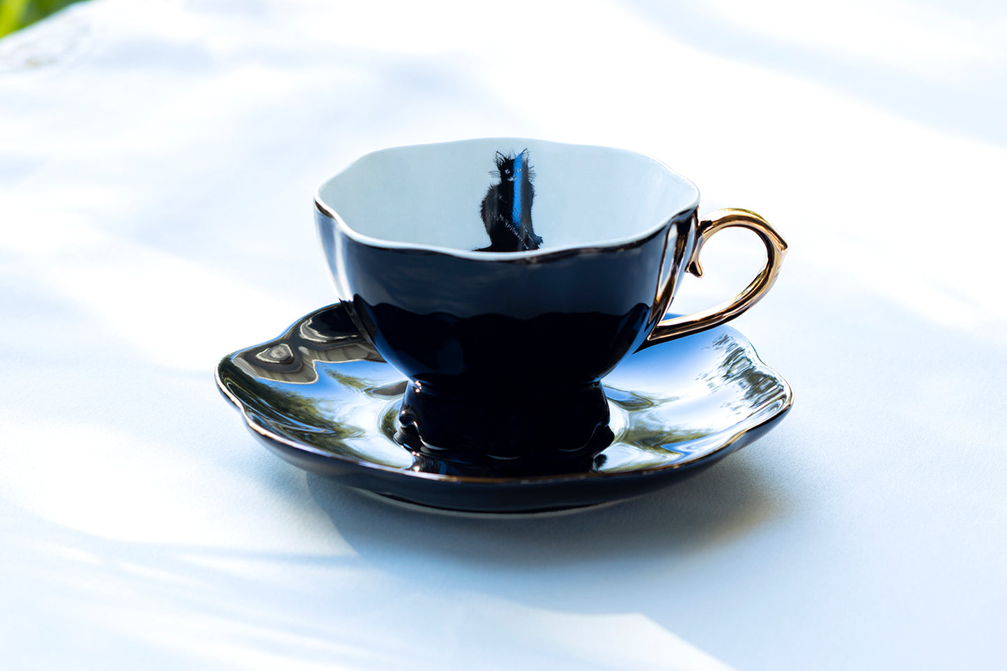 Black Cat Black Gold Tea Cup and Saucer