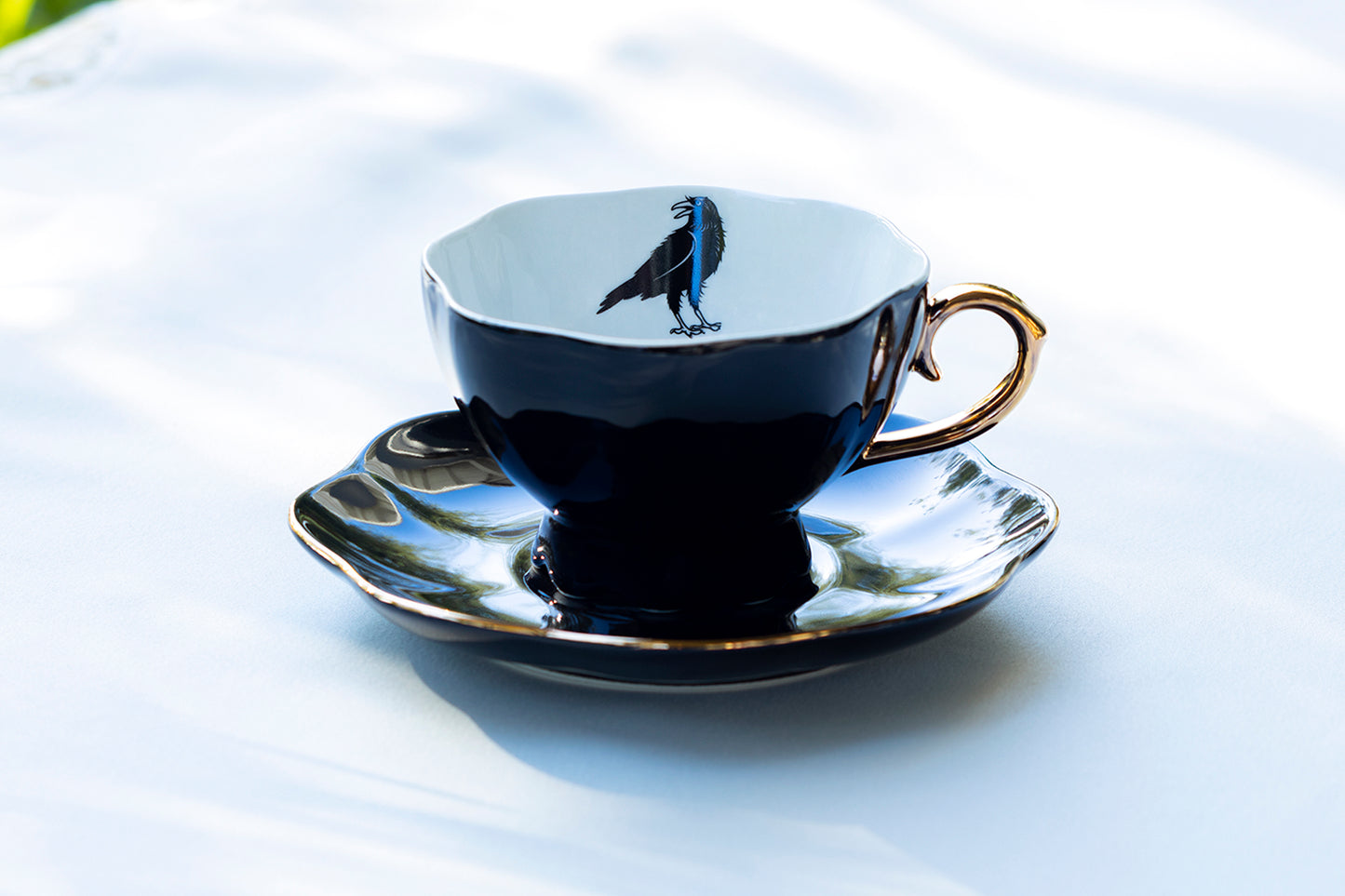 Raven Black Gold Tea Cup and Saucer