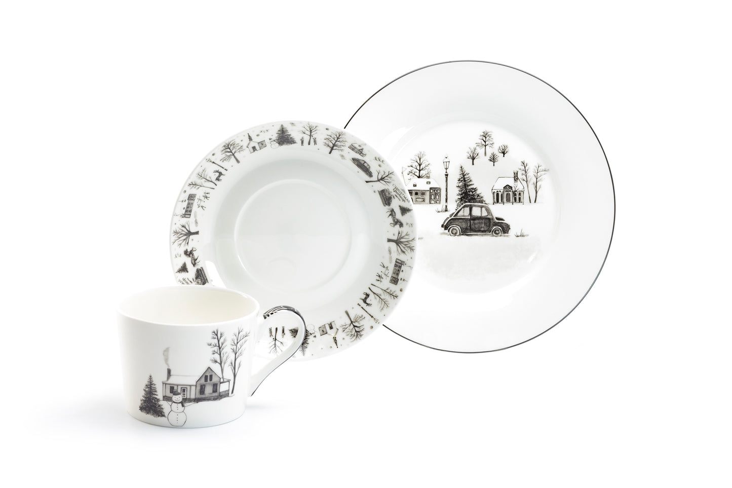 Winter Wonderland Snowman Village Bone China Tea Set