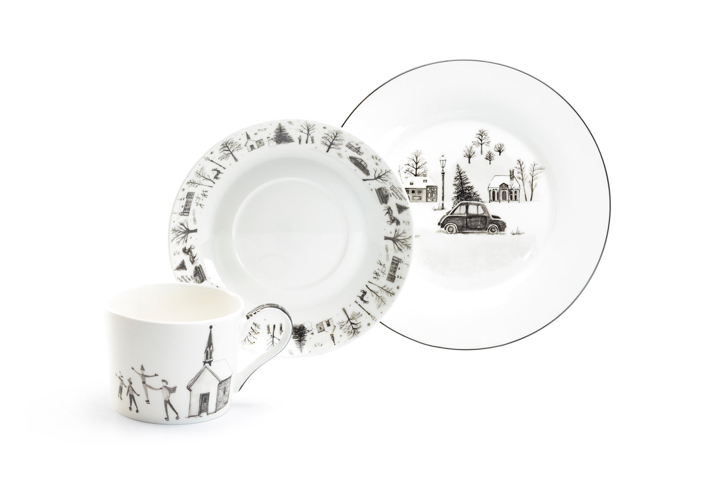 Winter Wonderland Ski Village Bone China Tea Set