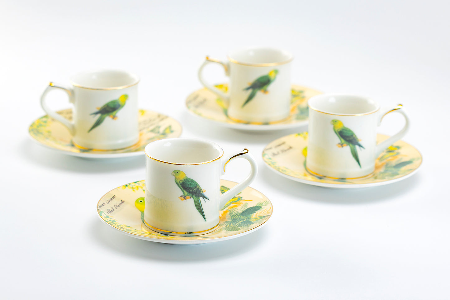 Tropical Parrot 2.5oz Espresso Cups and Saucers with Gift Box