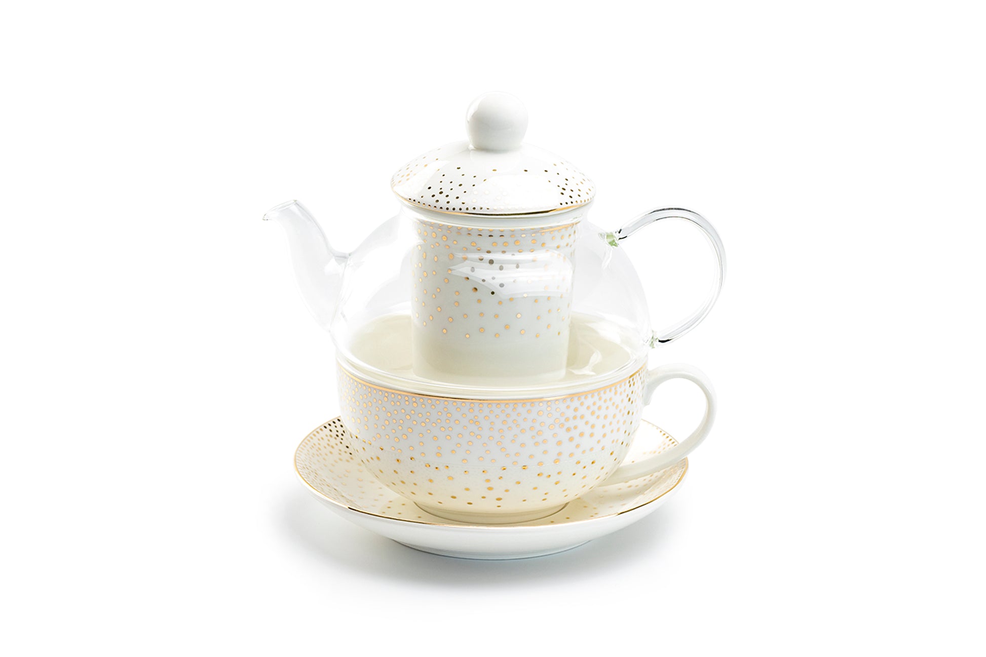 Grace Teaware Gold Dots Glass Fine Porcelain Tea For One Set
