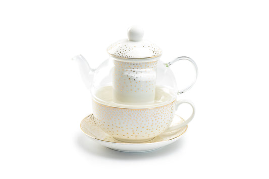 Grace Teaware Gold Dots Glass Fine Porcelain Tea For One Set