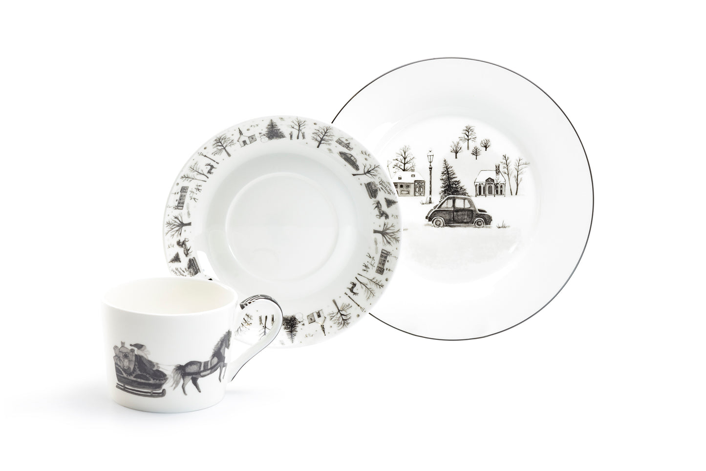 Winter Wonderland Santa Carriage Bone China Tea Set