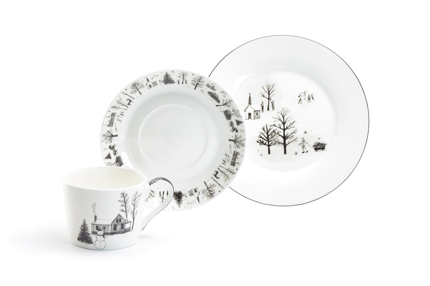 7.5" Winter Wonderland Snow Village Bone China Dessert Plate Set of 4