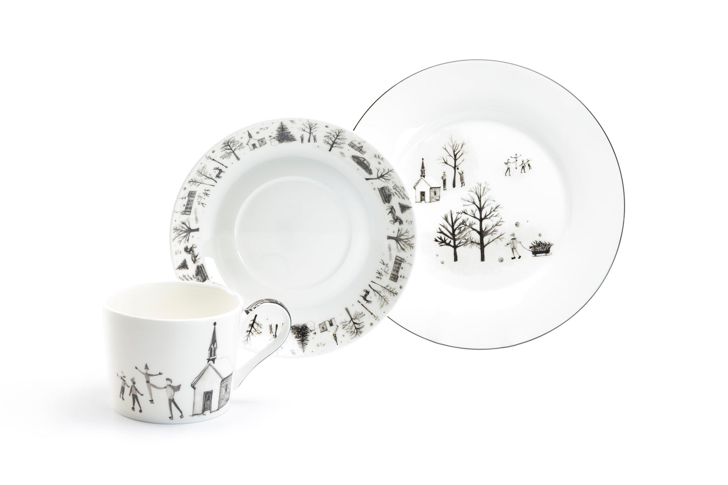 Winter Wonderland Ski Village Bone China Tea Set