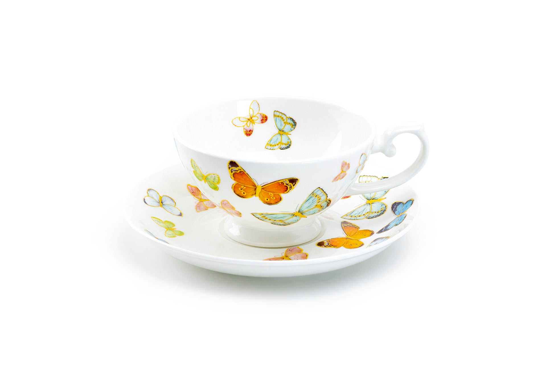 Stechcol Gracie Bone China Spring Butterfly Tea Cup and Saucer
