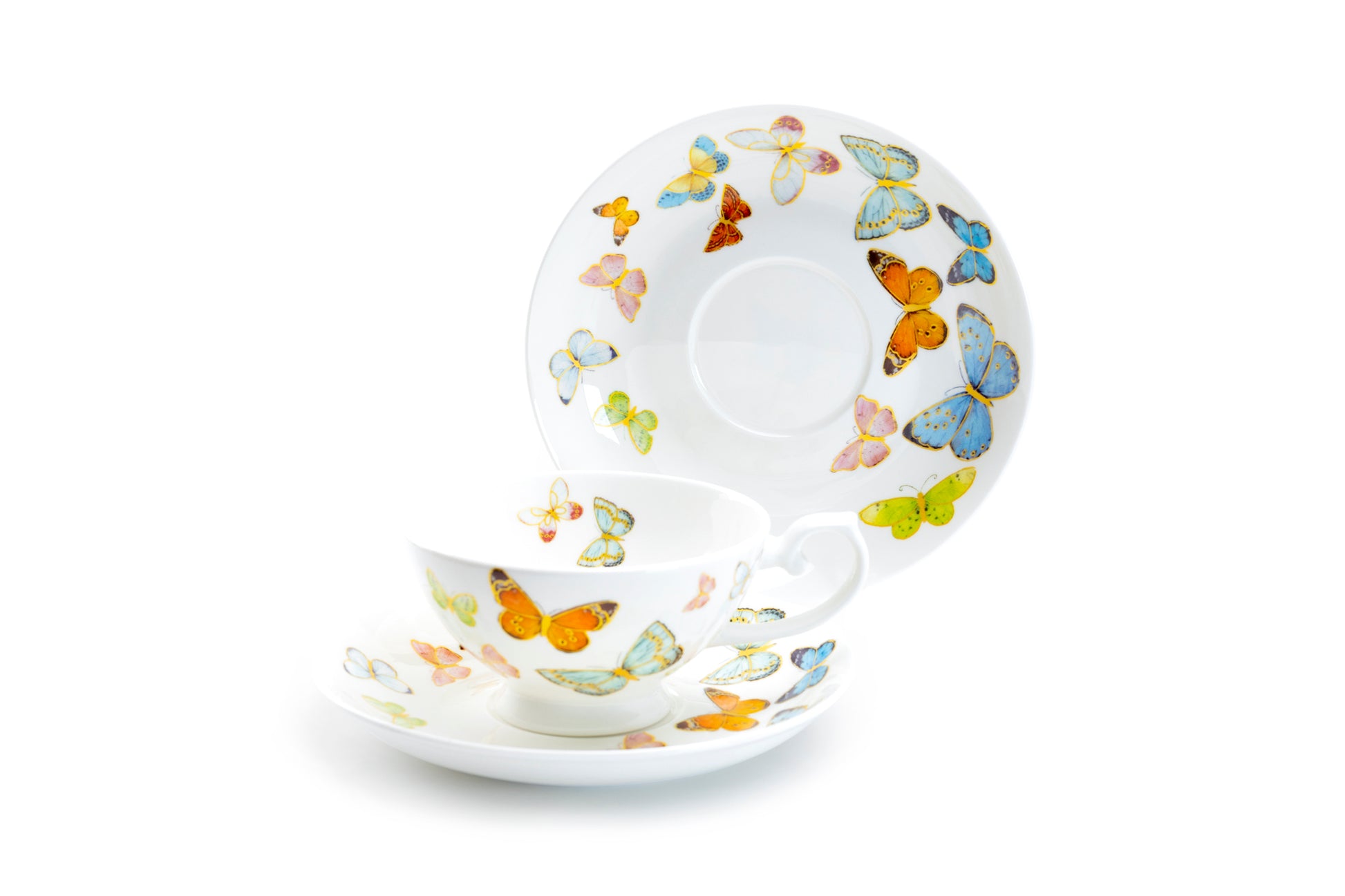 Gracie Bone China Spring Butterfly Tea Cup and Saucer Set