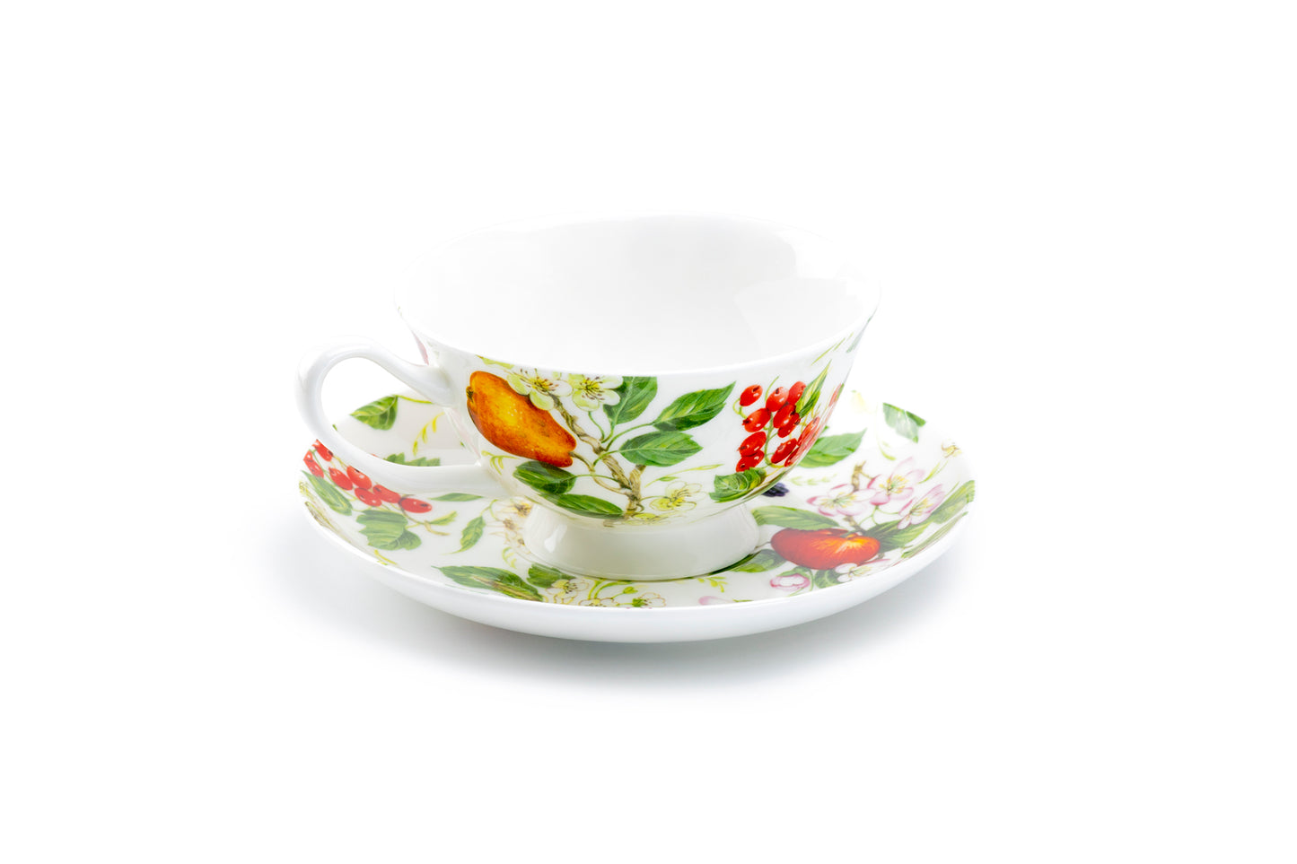 Stechcol Gracie Bone China Fruits Garden Bone China Tea Cup and Saucer Set