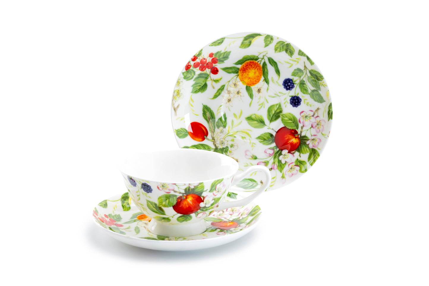 Gracie Bone China Fruits Garden Bone China Tea Cup and Saucer Set