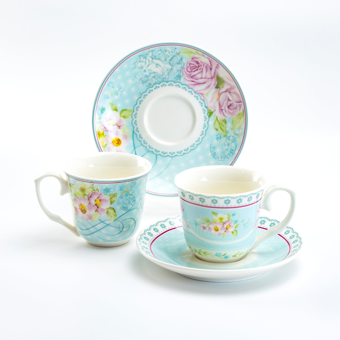 Mint Ashley Rose 2.7oz Espresso Cups and Saucers with Gift Box
