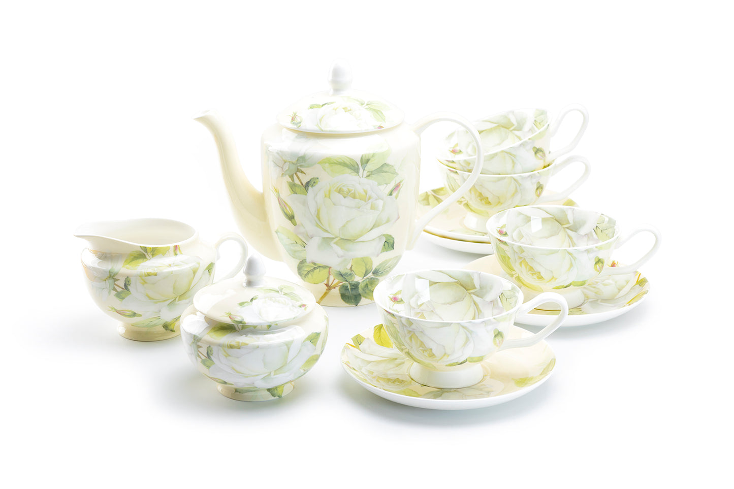 Stechcol Gracie Bone China Iceberg Rose Bone China 11-Piece Tea Set