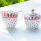 Grace Teaware Red Josephine Stripes and Dots Fine Porcelain Sugar and Creamer Set