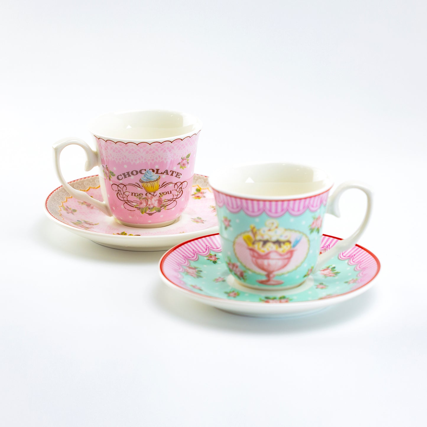Pink Sweetie 2.7oz Espresso Cups and Saucers with Gift Box