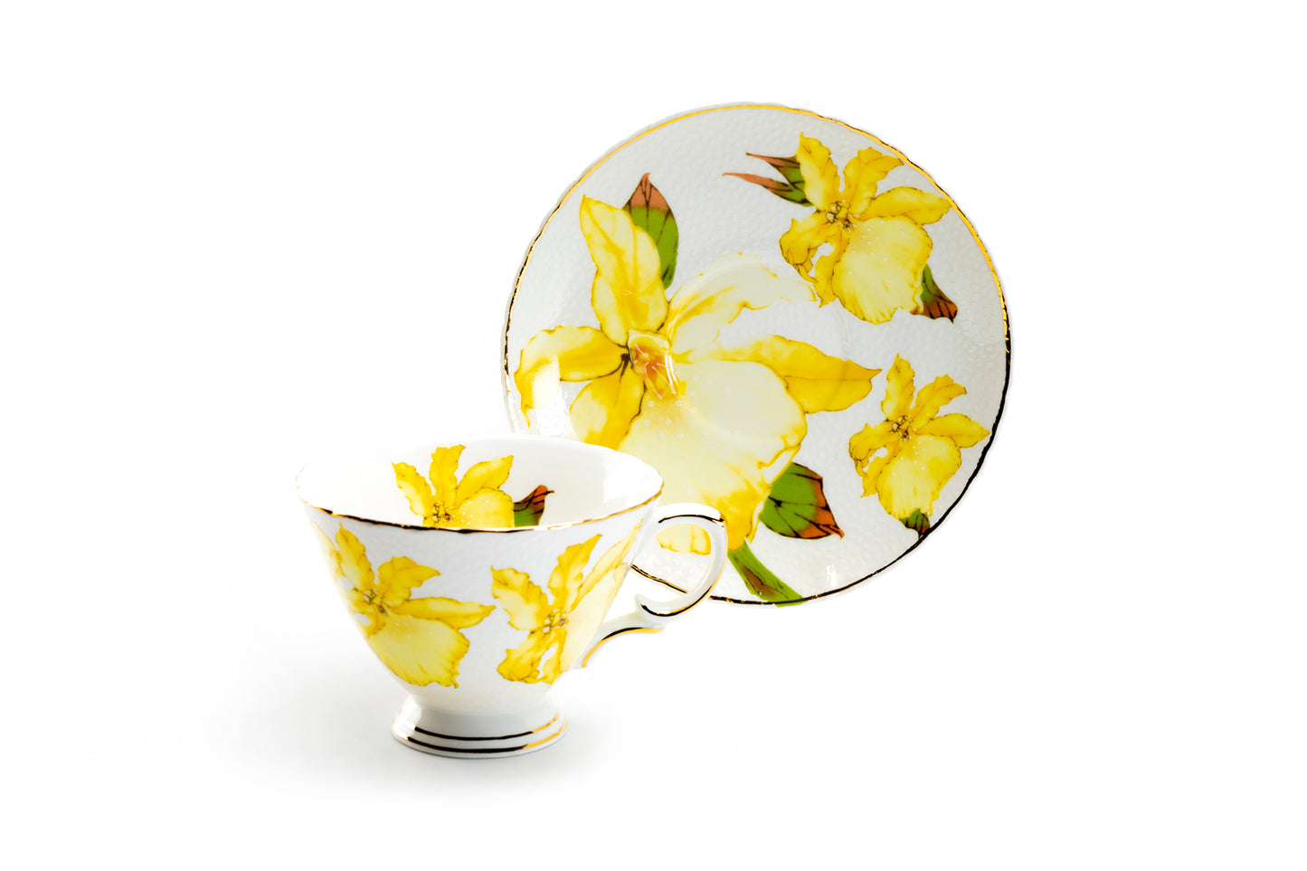 Iris Floral Fine Porcelain Tea Cup and Saucer Set of 4