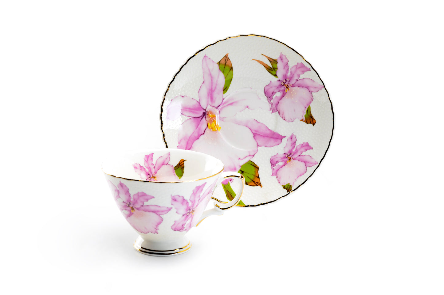 Iris Floral Fine Porcelain Tea Cup and Saucer Set of 4